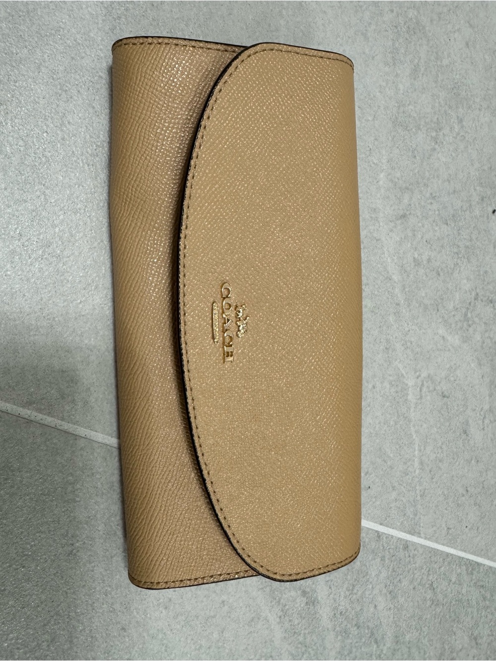 Coach Beige Saffiano Leather Wallet with Gold Logo